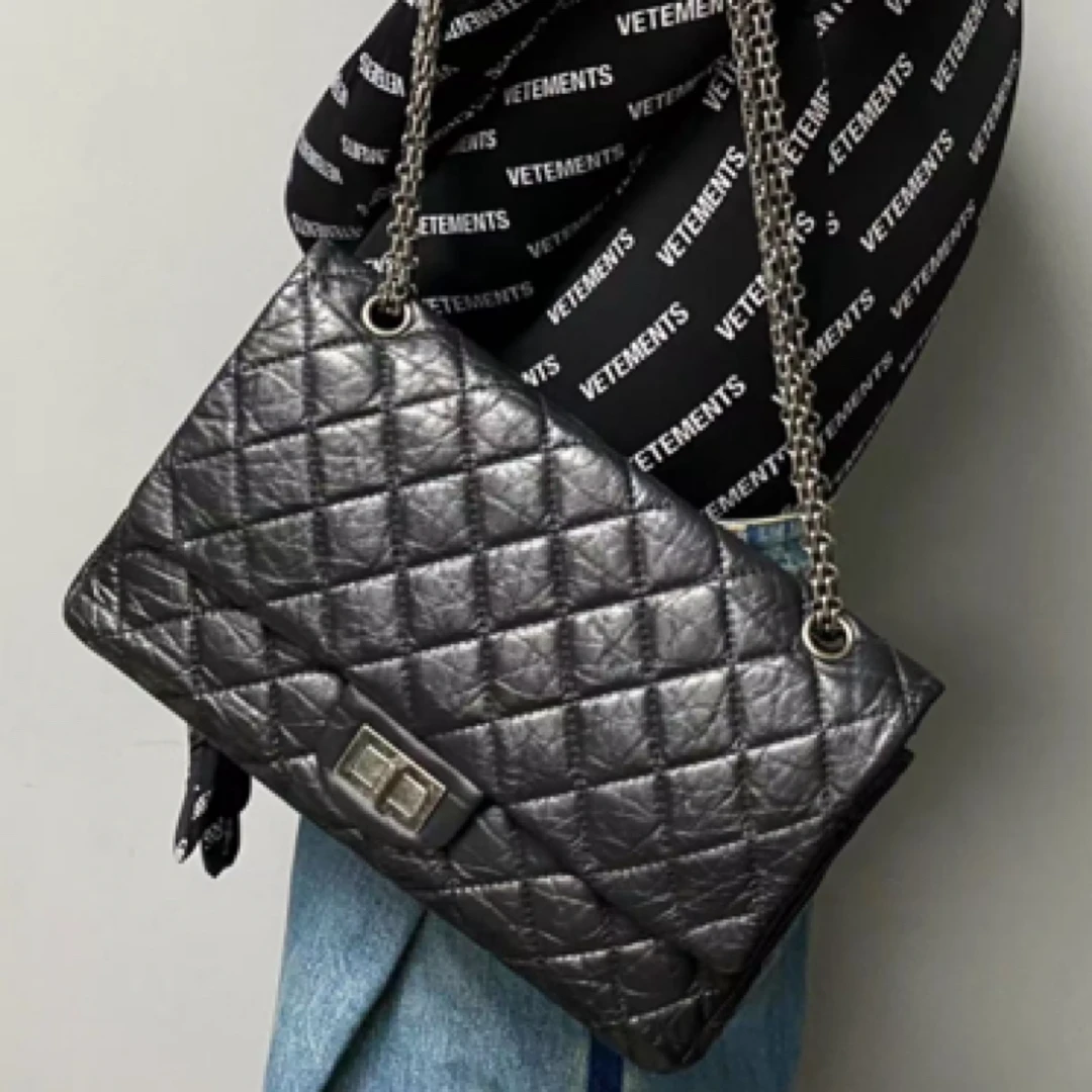 95新 Chanel/香奈儿 2.55黑银 大号 香奈儿/单肩包/sk 1156