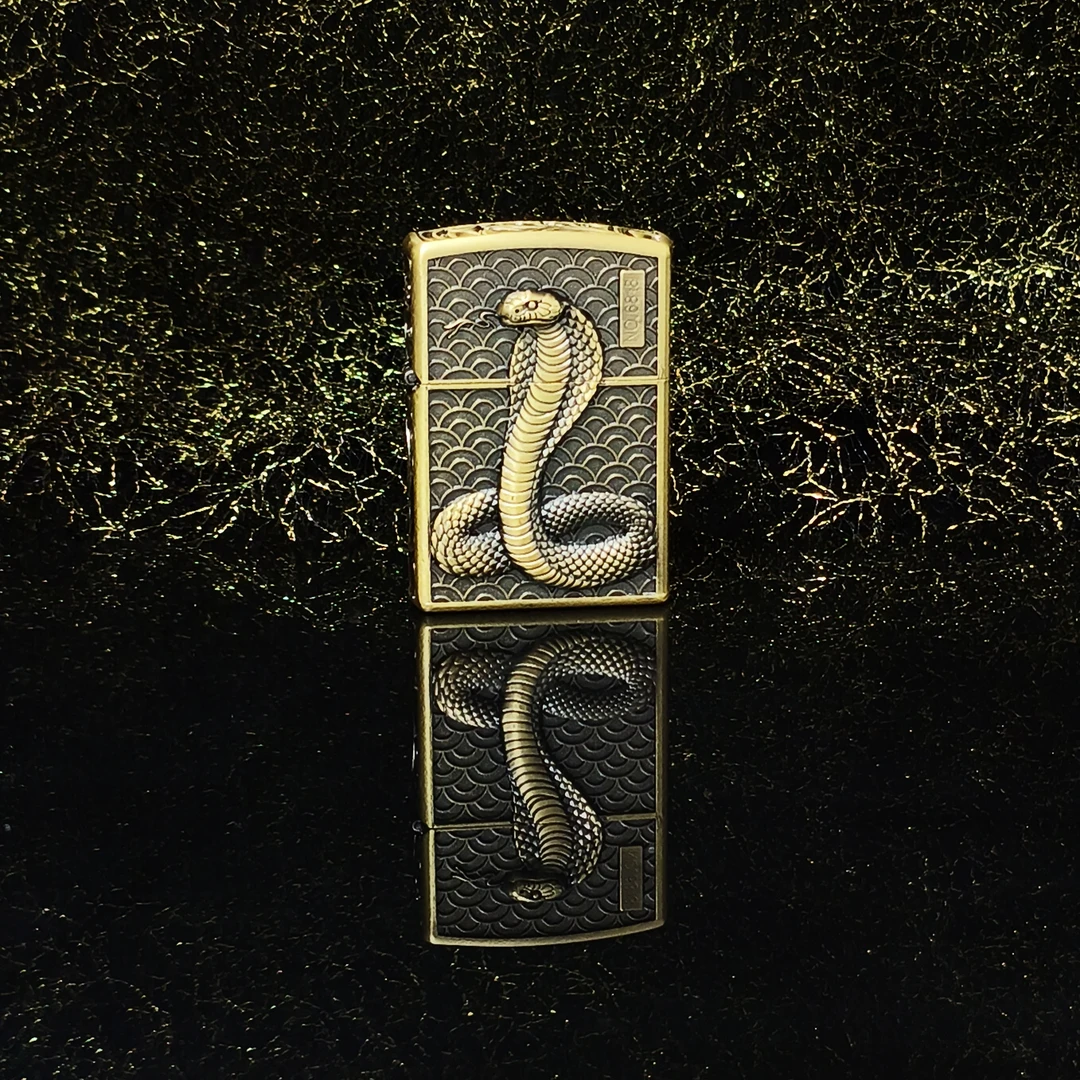 浮雕青铜盘蛇防风打火机复古高颜值男士礼物【新机不带油】