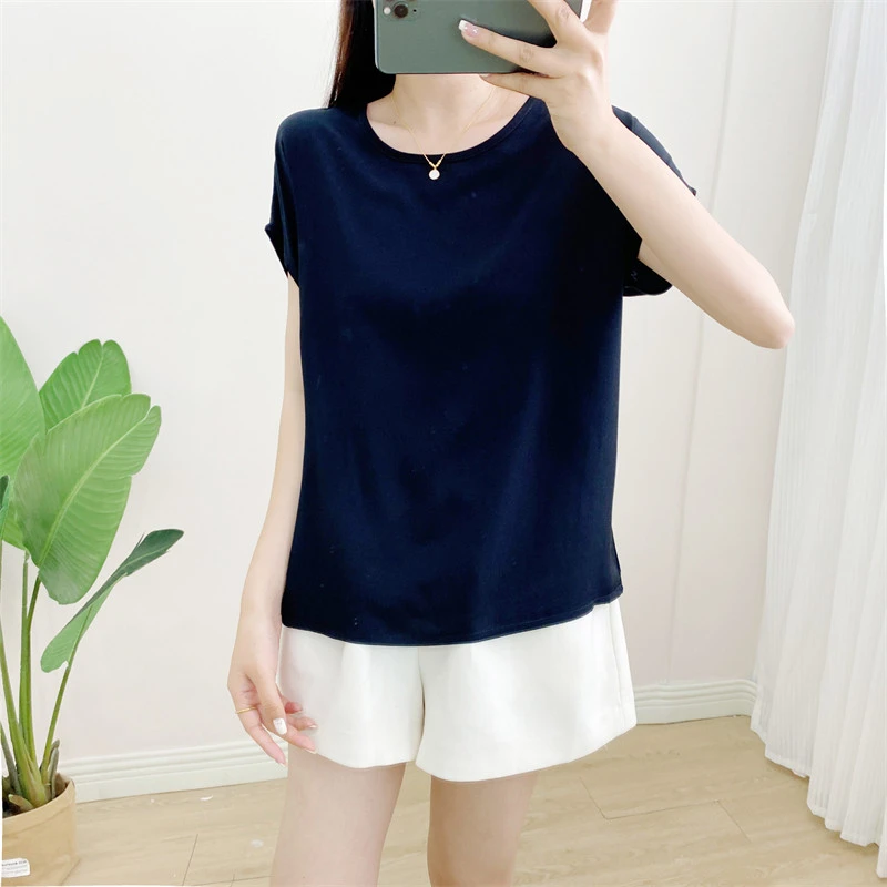 棉绸上衣女2025夏季薄款圆领宽松大码显瘦纯本命大码本命年睡衣