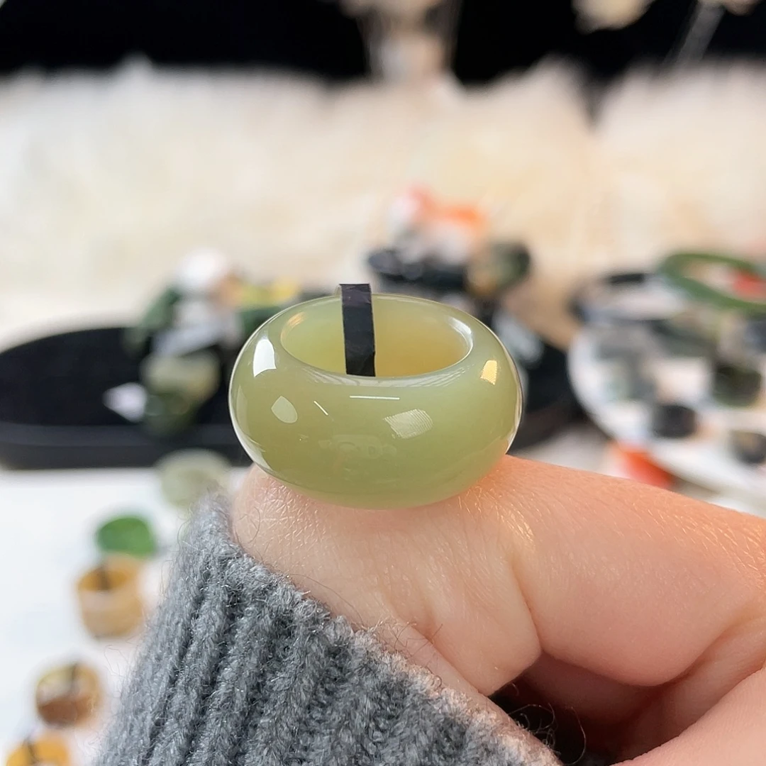 和田玉未镶嵌戒指k52 若羌黄口墩墩16.3mm