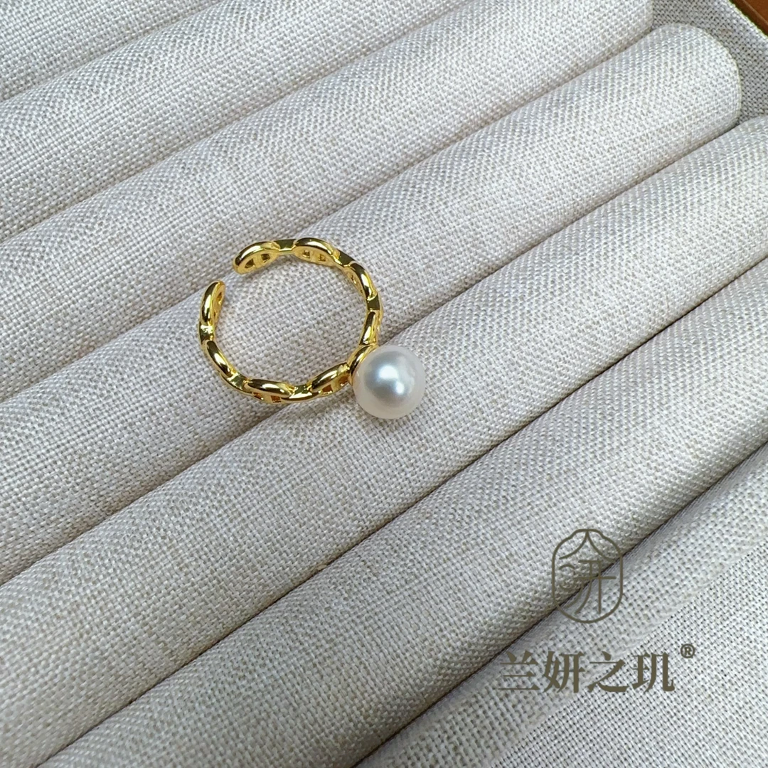 淡水珍珠 8mm馒头珠猪鼻子珍珠戒指 高保色时尚百搭开口戒 8313
