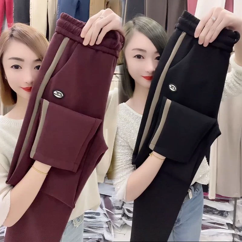 欧货新款春秋休闲裤女高腰宽松显瘦哈伦裤时尚百搭柔软舒适直筒裤