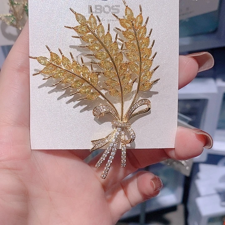 锆石铜合金麦穗胸针