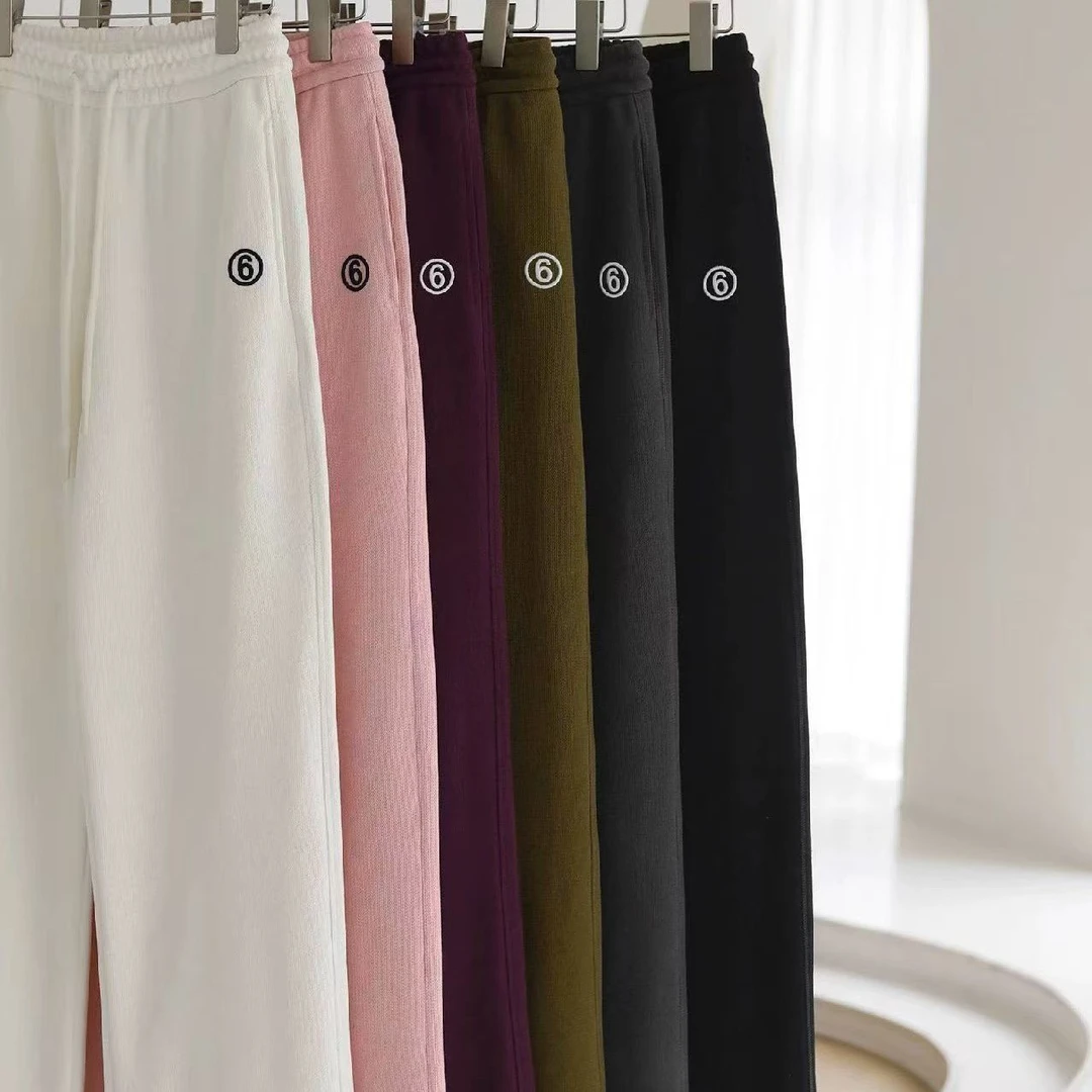 数字6刺绣女士直筒裤薄绒卫裤