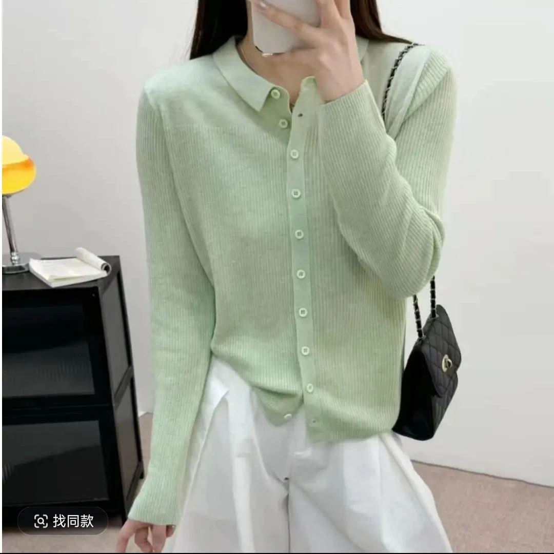 2025早春新款设计感小众高级感气质别致绝美修身polo领上衣绿