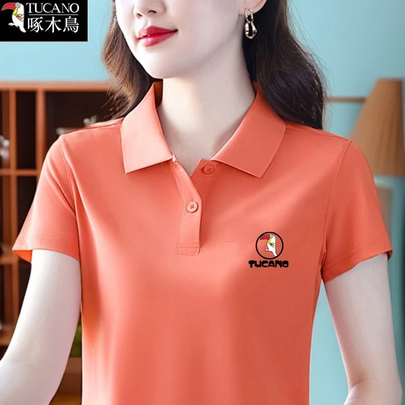 啄木鸟新款休闲百搭T恤气质POLO领2025年夏季薄款短袖运动上衣女