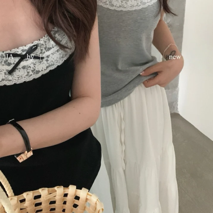 纯欲辣妹蝴蝶结蕾丝短款带胸垫吊带背心内搭外穿显瘦上衣