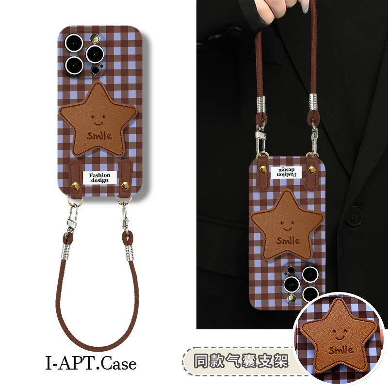 格子灰蓝条英文菲林软壳适用iPhone苹果16手机壳华为oppo小米vi