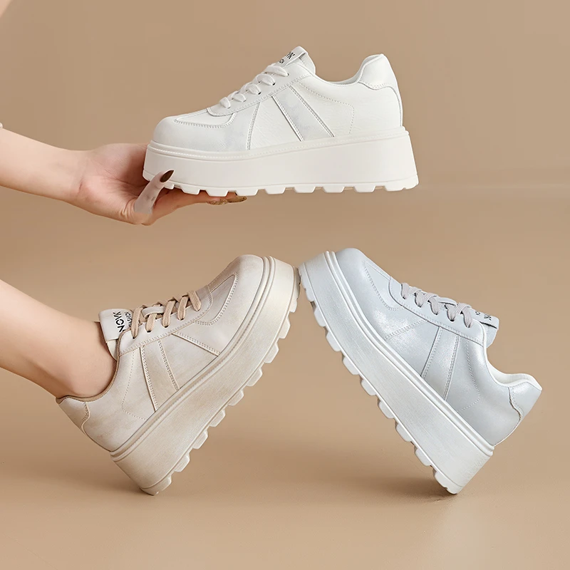 【8厘米】春季新款德训鞋女式休闲单鞋厚底小白鞋子女百搭内增高女