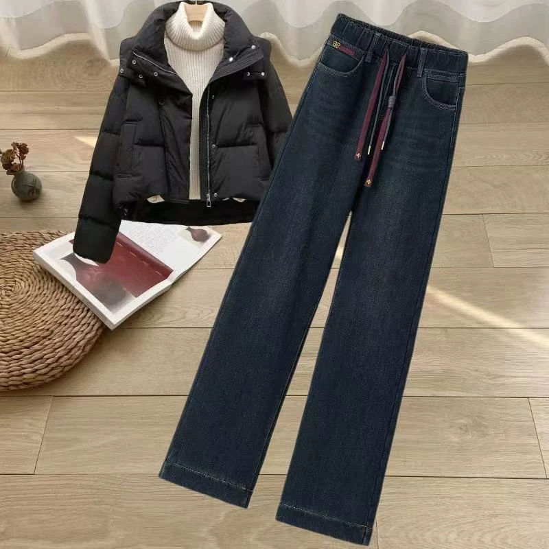 窄版直筒牛仔裤女款爆款2025新款宽松高腰小个子显瘦弹力裤子休闲