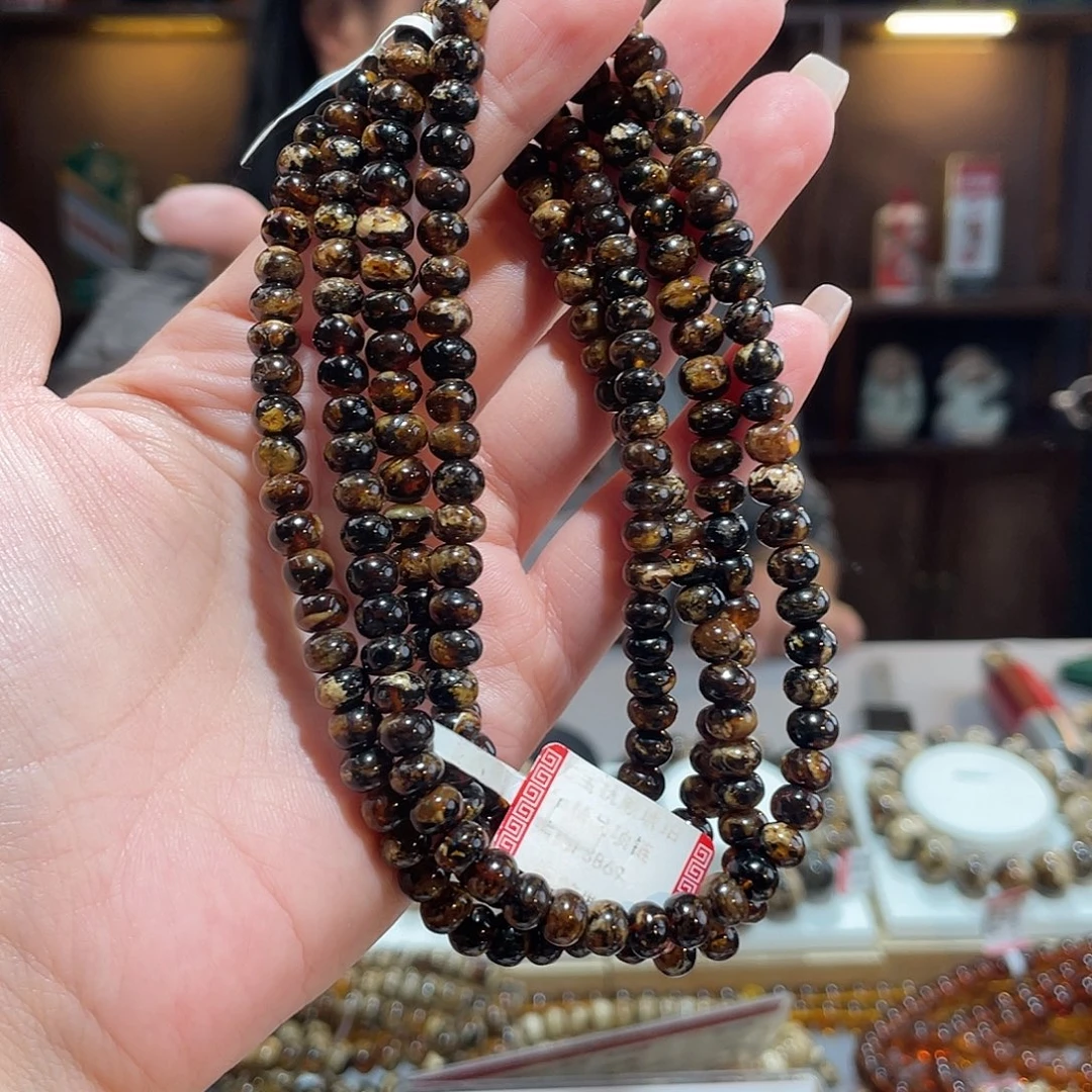 琥珀未镶嵌颈饰6m黑花