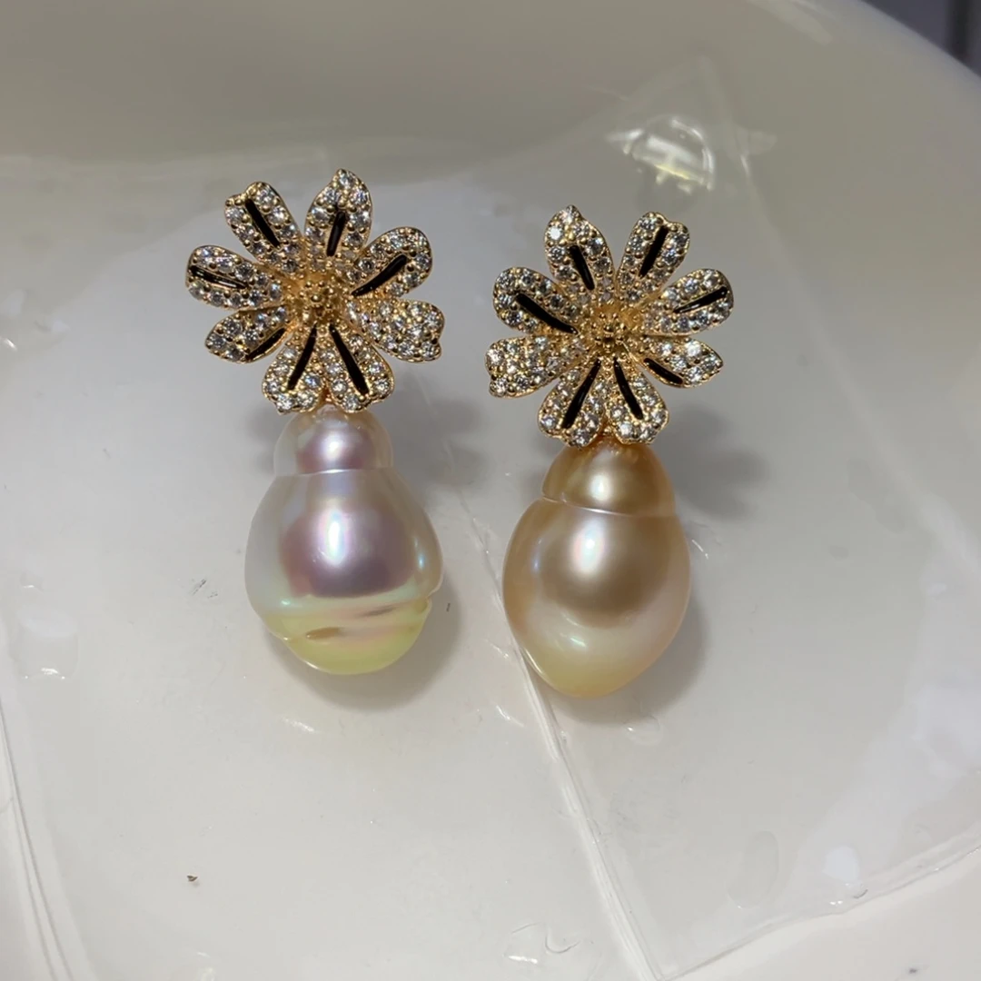 银S925镶嵌耳饰海水珍珠