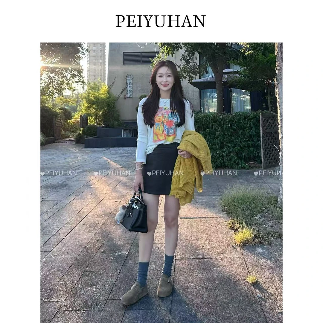 PEIERNA佩佩WA 【小熊涂鸦T】天丝羊毛T恤 T22122 6106087百搭时尚