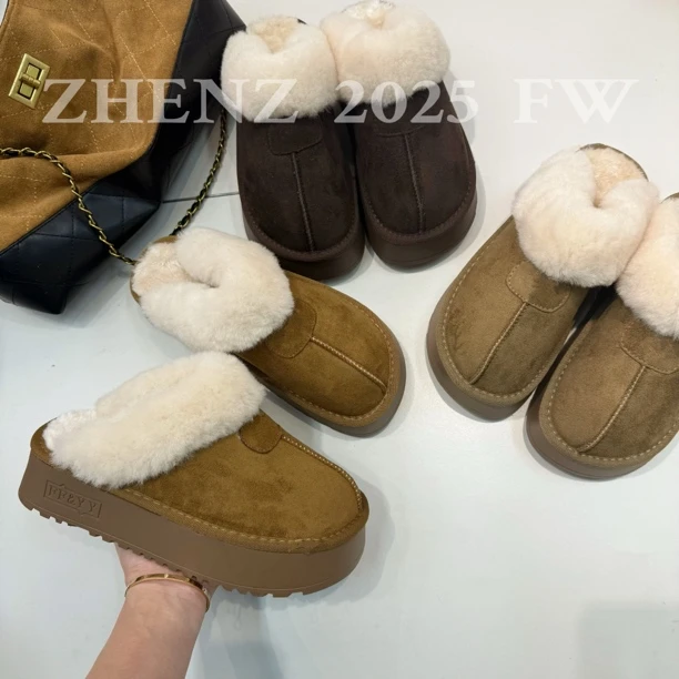 ZHENZ—4.5CM厚底秋冬2025年新款一脚蹬包头毛毛半拖鞋加绒雪地靴