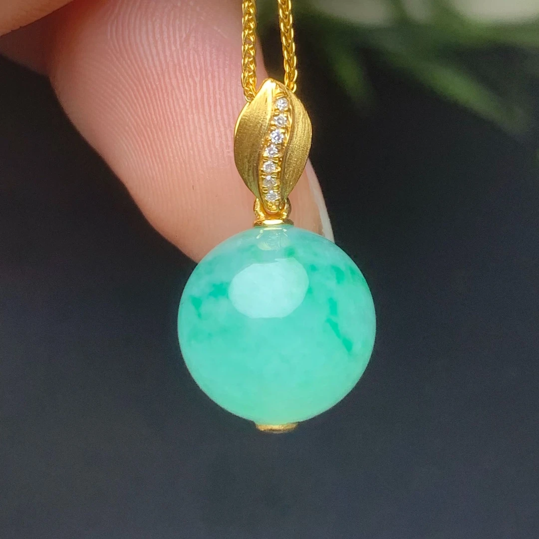天然翡翠A货圆珠吊坠正品翡翠转运珠吊坠礼物