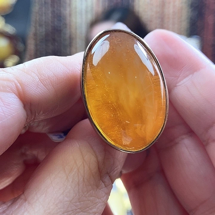 琥珀银S925镶嵌戒指戒指