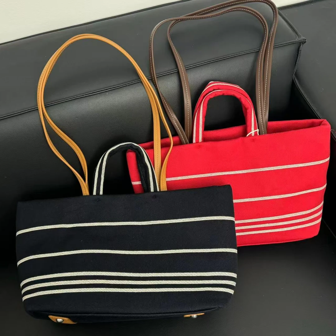 夏日氛围感包包 单肩手提超有料 蓝白条纹双纱线包包