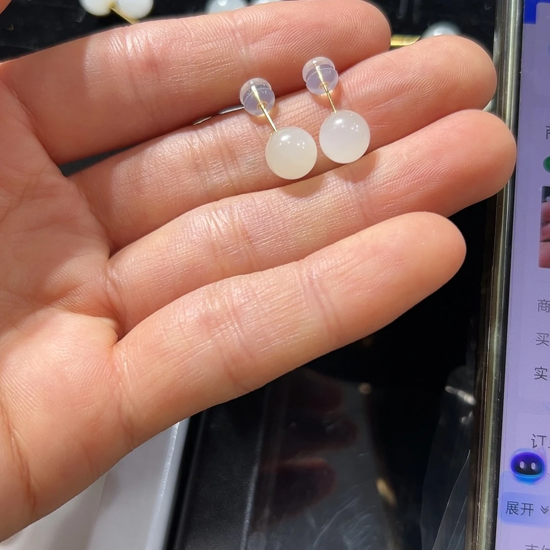 和田玉耳钉18K金镶嵌乔*