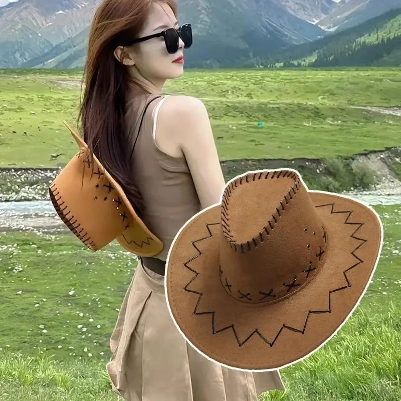 西部牛仔帽夏季大檐遮阳帽美式辣妹复古风女百搭骑士帽子防晒帽