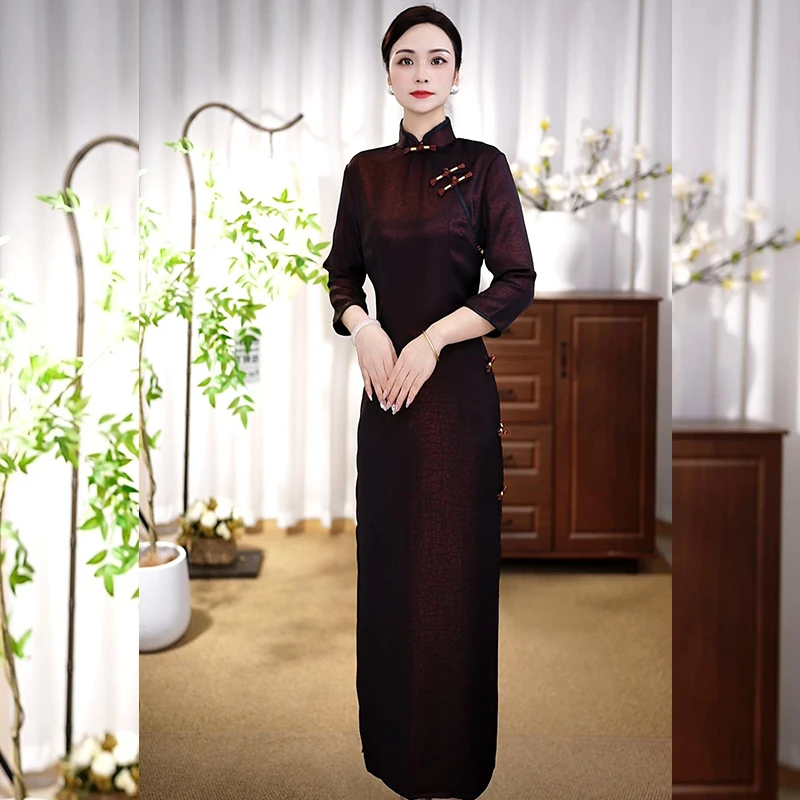 【Feel130】2025春夏新款高端提花复古奥黛中国风年轻款旗袍连衣裙