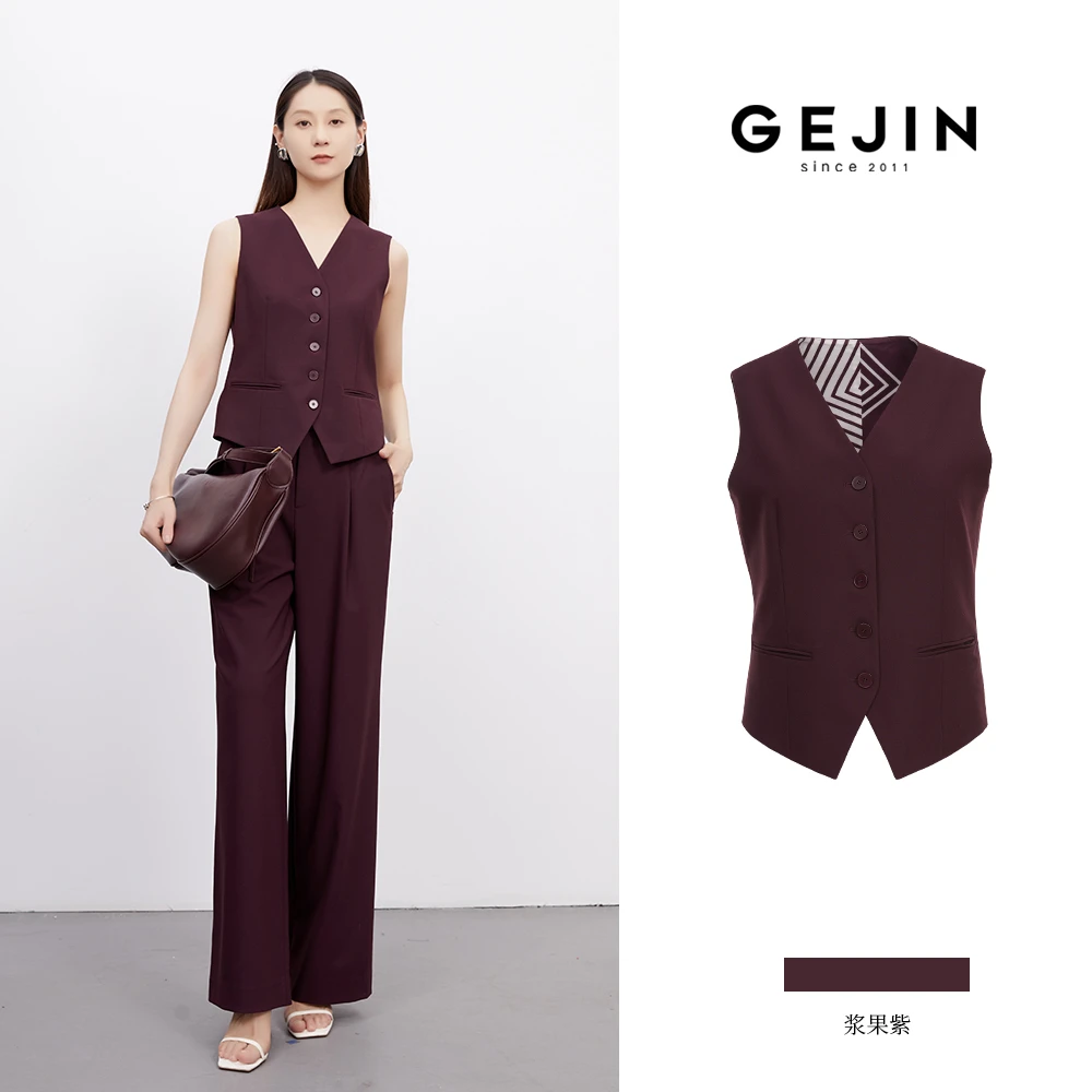 GEJIN/歌锦新款V领时尚纯色百搭休闲马甲上衣早秋上衣GJ32572585a