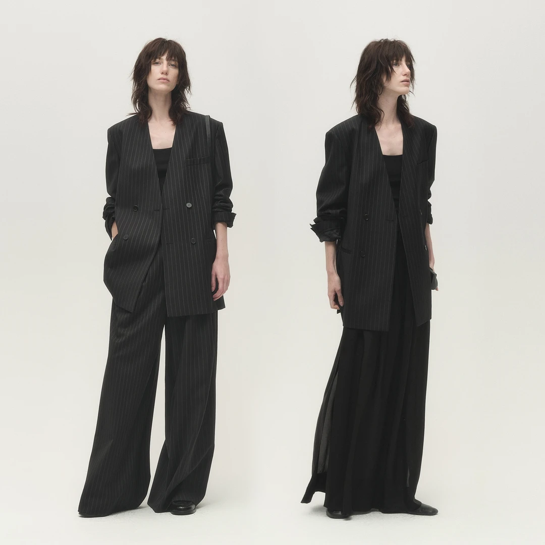 白弓羊毛套装无领风条纹西装外套+西装裤+马夹55831/55830/55829