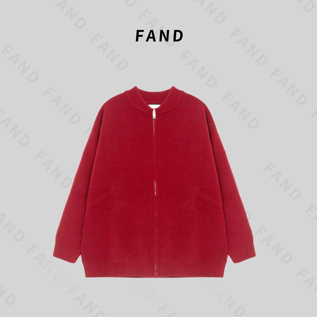 FAND品牌【munmu】秋冬时尚年货节棒球服领子宽松拉链开衫外套毛衣