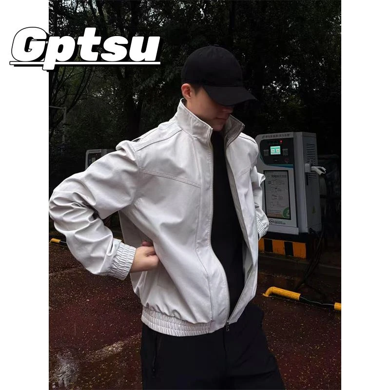 GPTSu美式教练三防白色夹克男士秋季痞帅短款立领飞行员工装外套