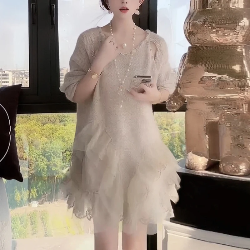 秋冬季女毛衣慵懒高级感宽松显瘦洋气减龄中长款镂空针织衫上衣