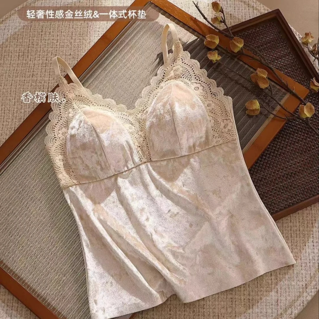 秋冬气质款蕾丝金丝绒吊带保暖美背1042#