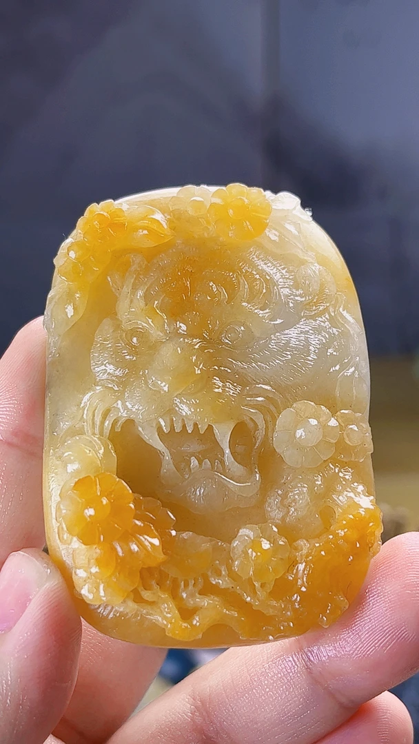 【藏盛好物】天然缅甸翡翠有黄翡老虎毛货买断需抛光尺寸63-43-13