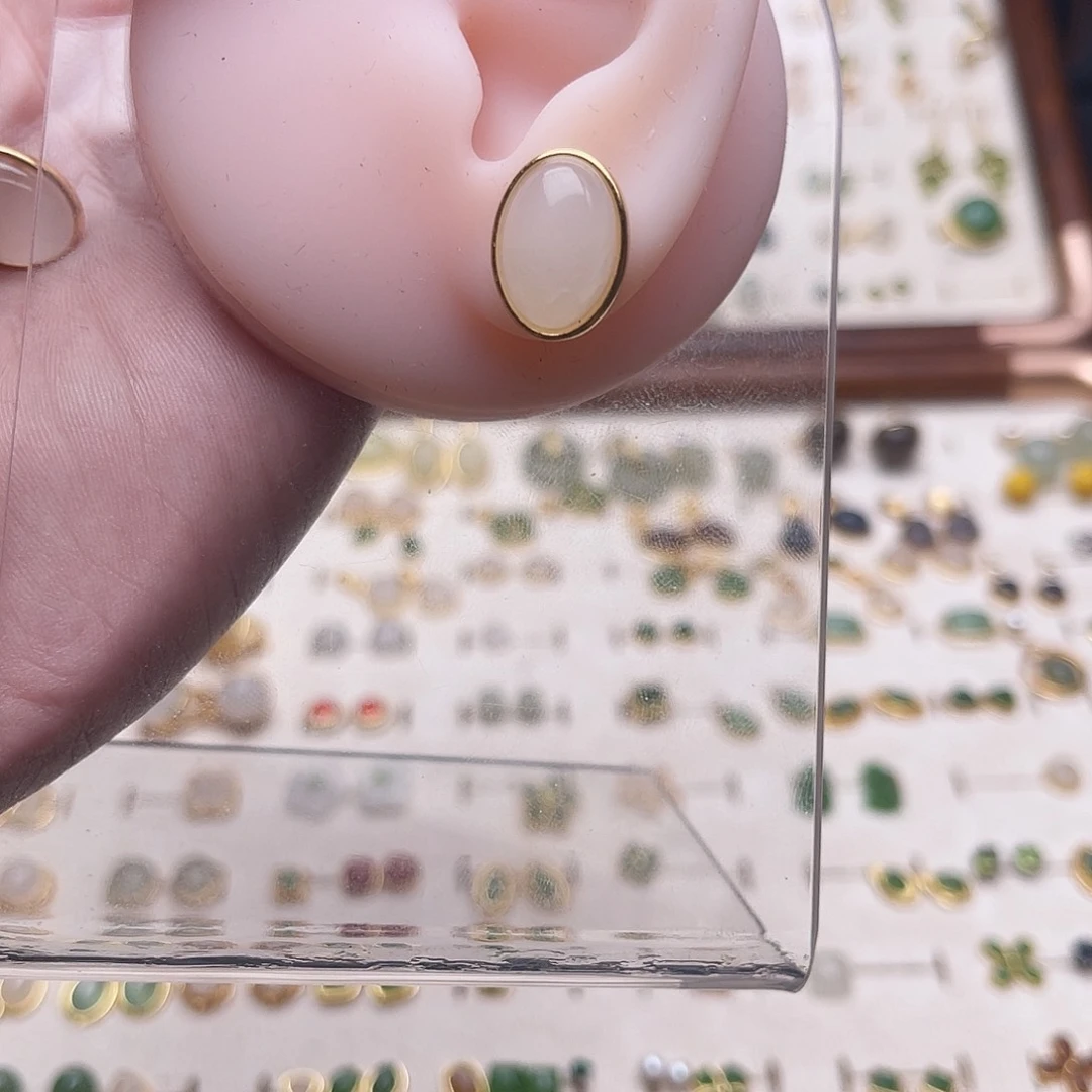 银S925镶嵌和田玉耳饰