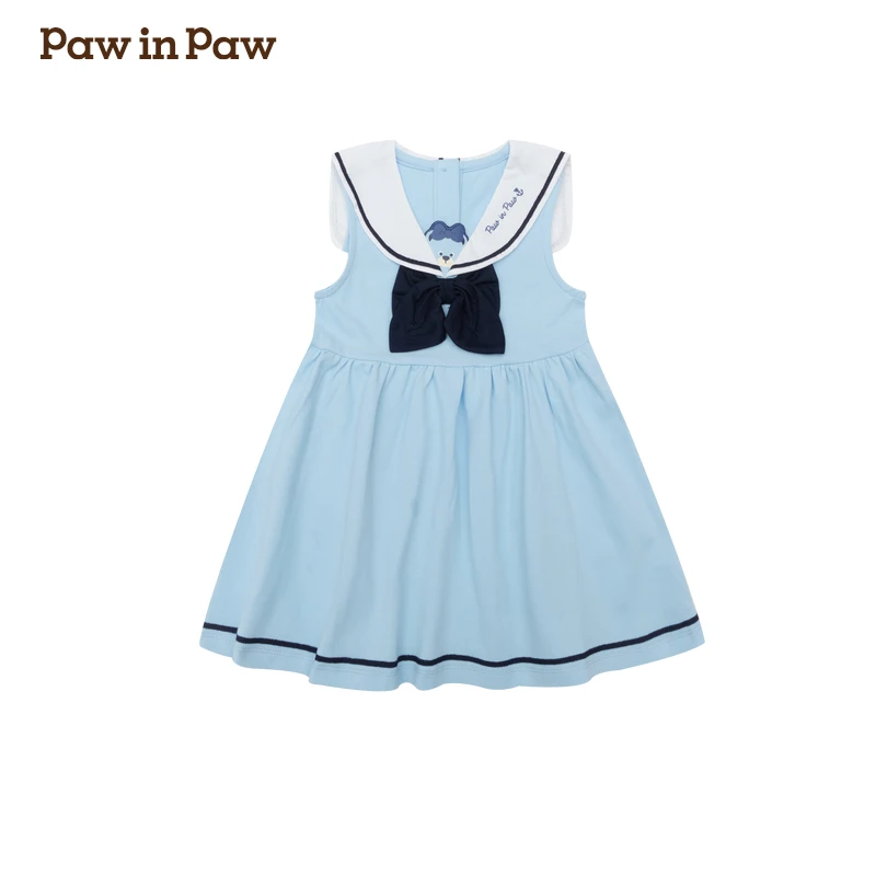 PAWINPAW卡通小熊童装女宝蝴蝶结可爱无袖连衣裙PCOME2681E【XH】