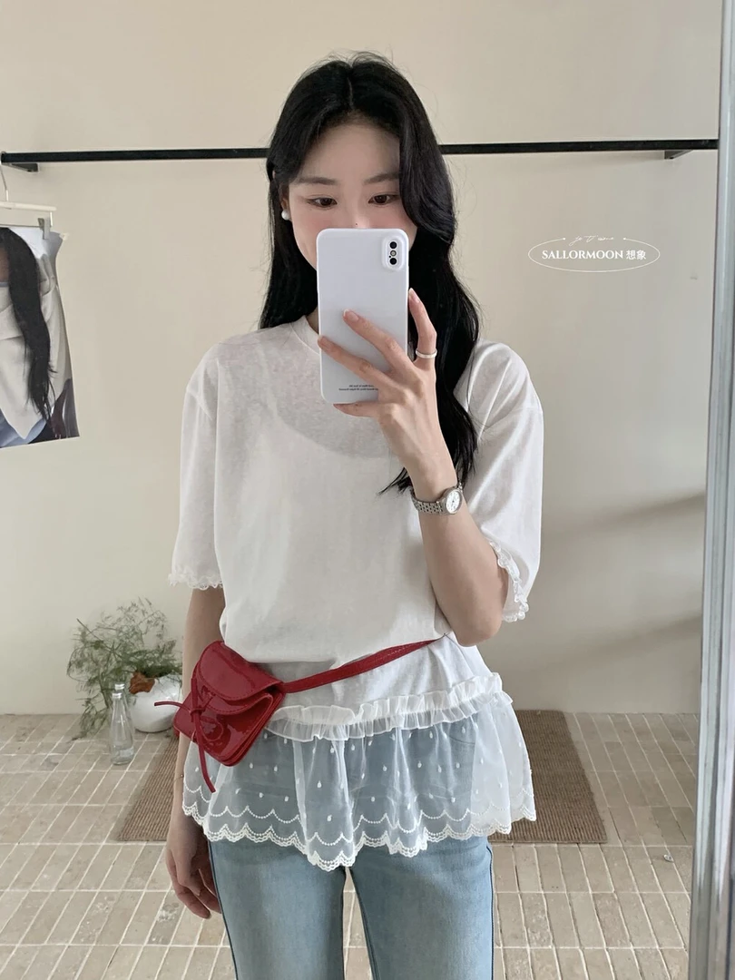 春上新！【娅朵家 】清新风蕾丝拼接设计  短袖T恤  51031#  GLP