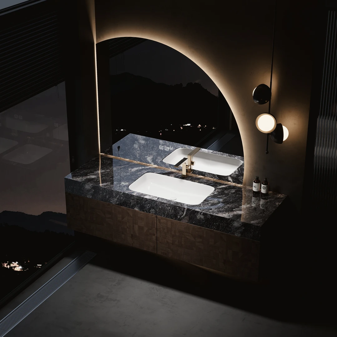 铂帝斯卫生间洗漱台洗手池定制，免漆浴室柜岩板台面HC001