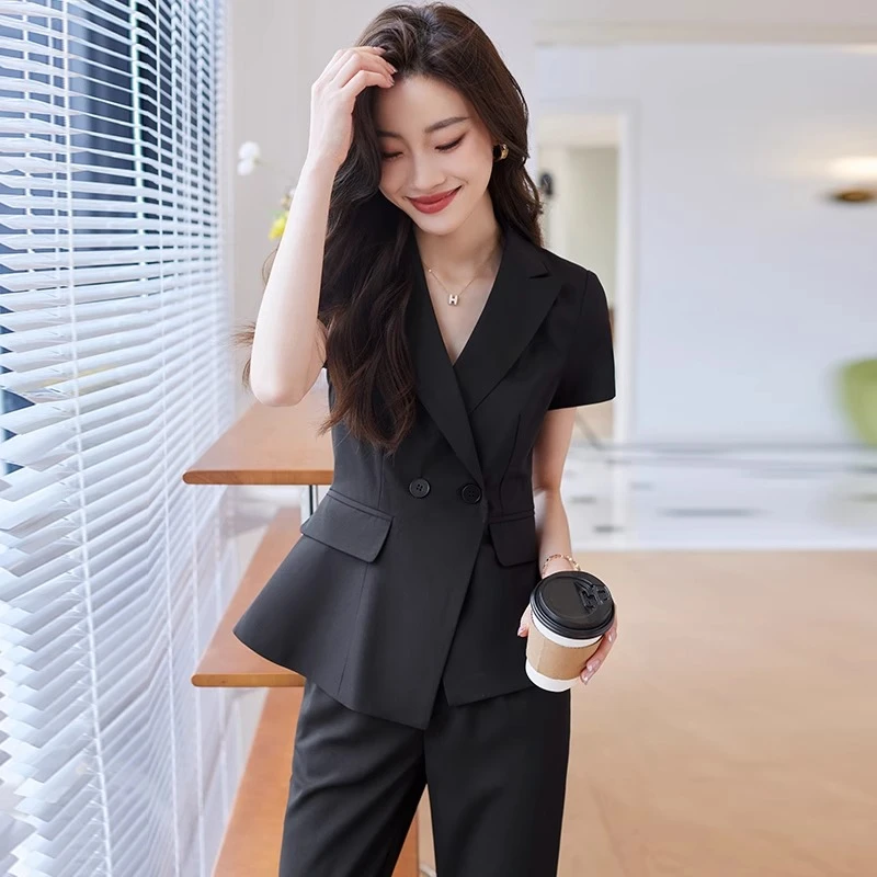 夏季短袖西装外套女职业套装女薄款酒店前台工作服气质正装经理