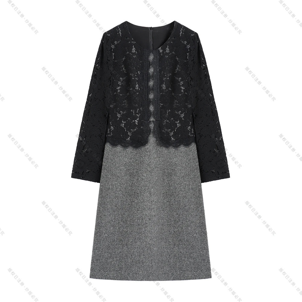 【深圳畅姐】2025秋冬新款气质优雅蕾丝拼接显瘦连衣裙