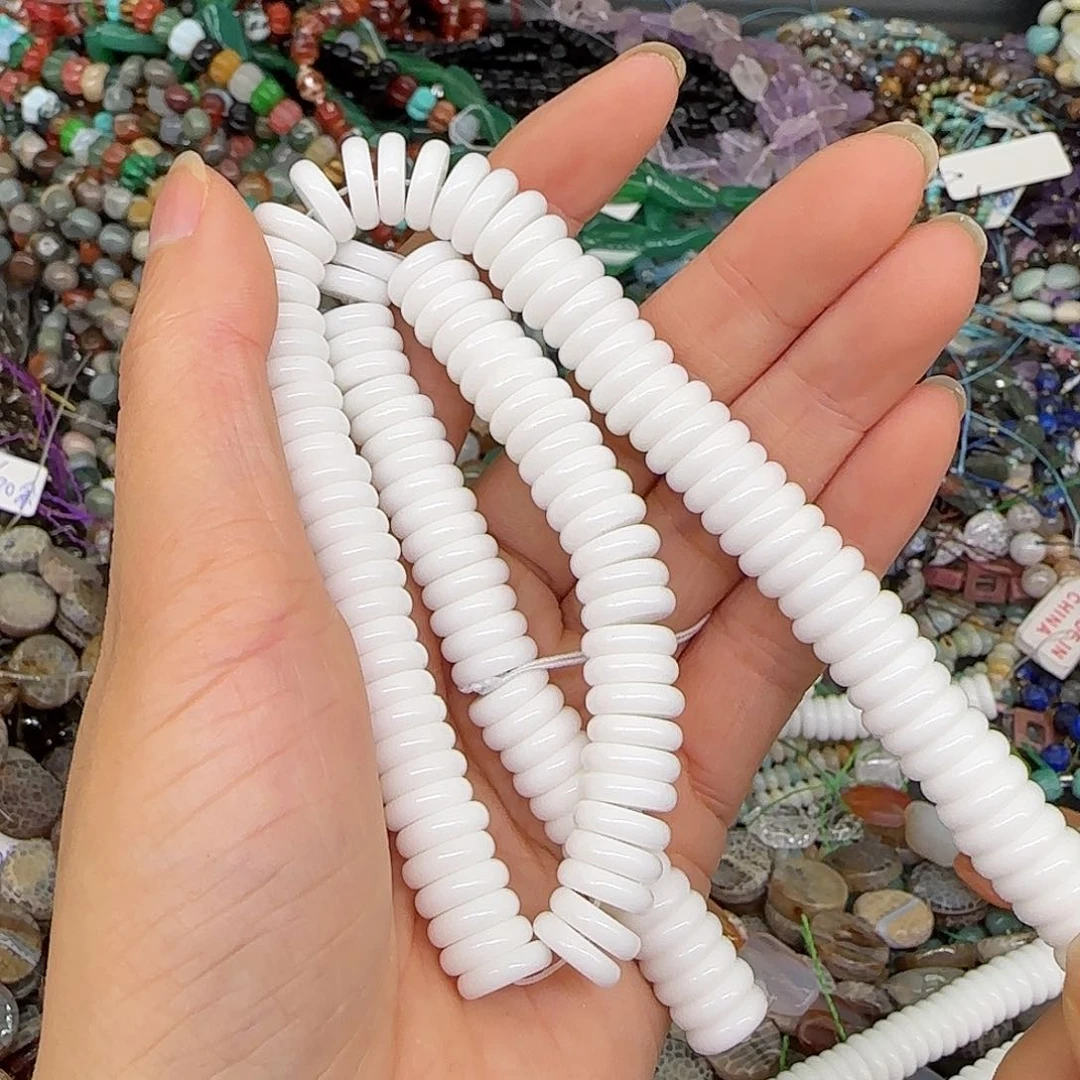 玛瑙/玉髓合金珠宝半成品瓷白玛瑙10mm一条算盘