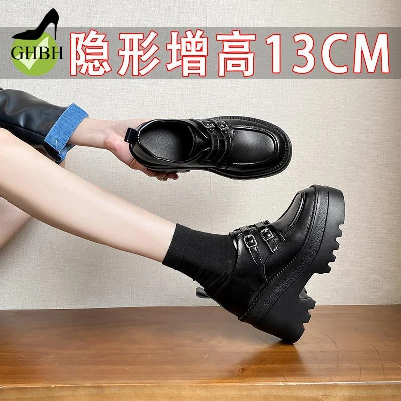13cm内增高乐福鞋女2025春季新款复古英伦风厚底增高皮带扣小皮鞋