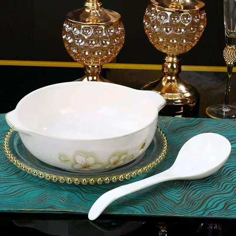 【黄金叶双耳带耳10.5英寸汤碗一个送勺子一个】破损补发