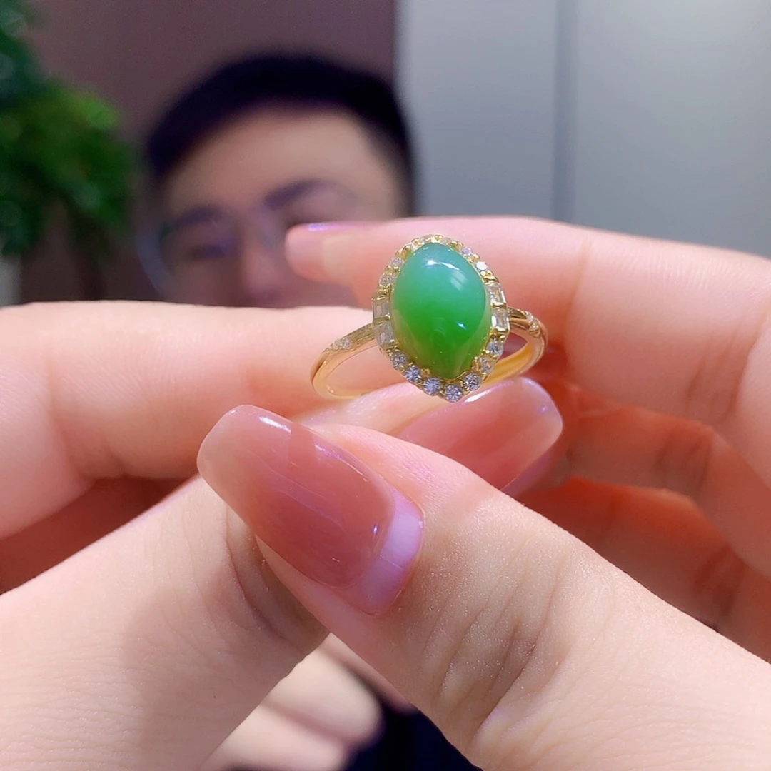 和田玉（碧玉）戒指银S925镀金镶嵌