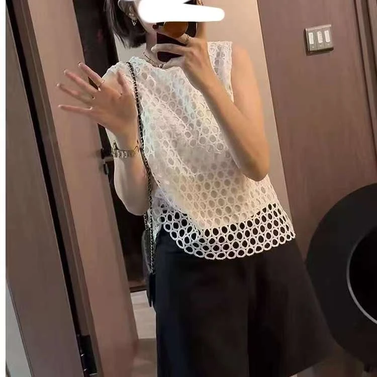 （柚子同款）ZJ夏季时尚小圆圈镂空无袖T恤A319