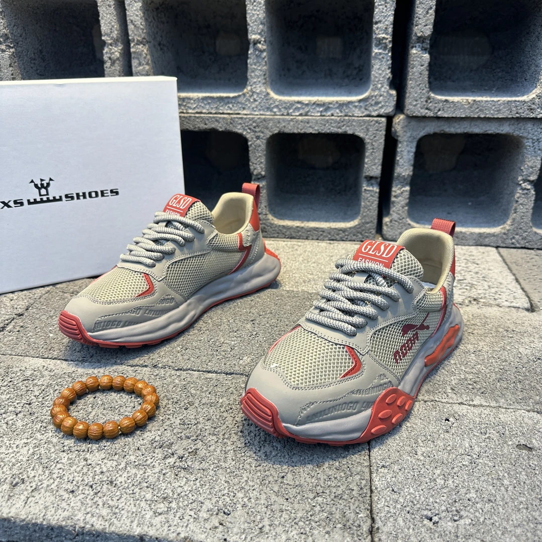 2025轻奢夏季新款透气圆头中跟低帮拼色男士时尚休闲鞋男鞋潮鞋