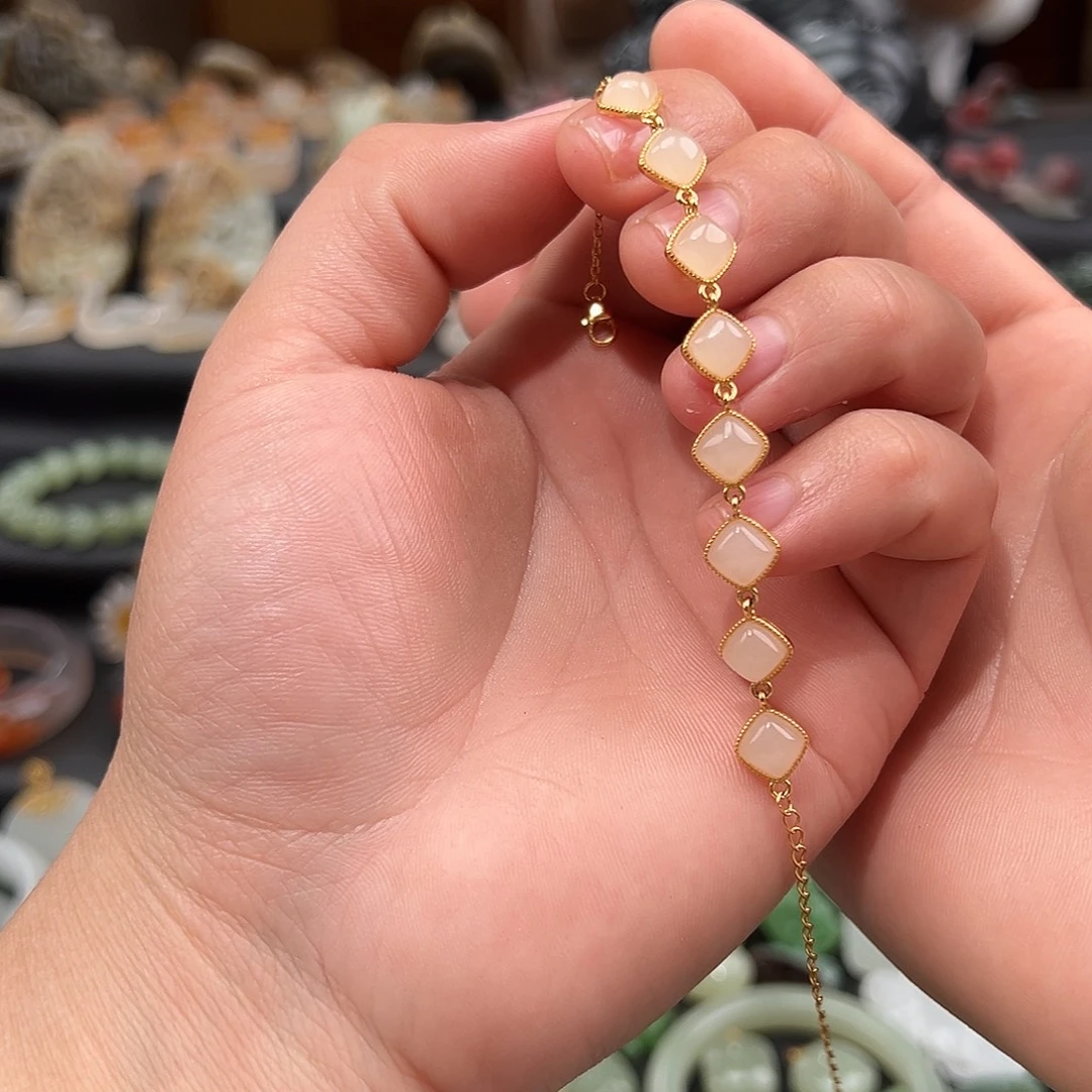 和田玉银S925镀金镶嵌手链