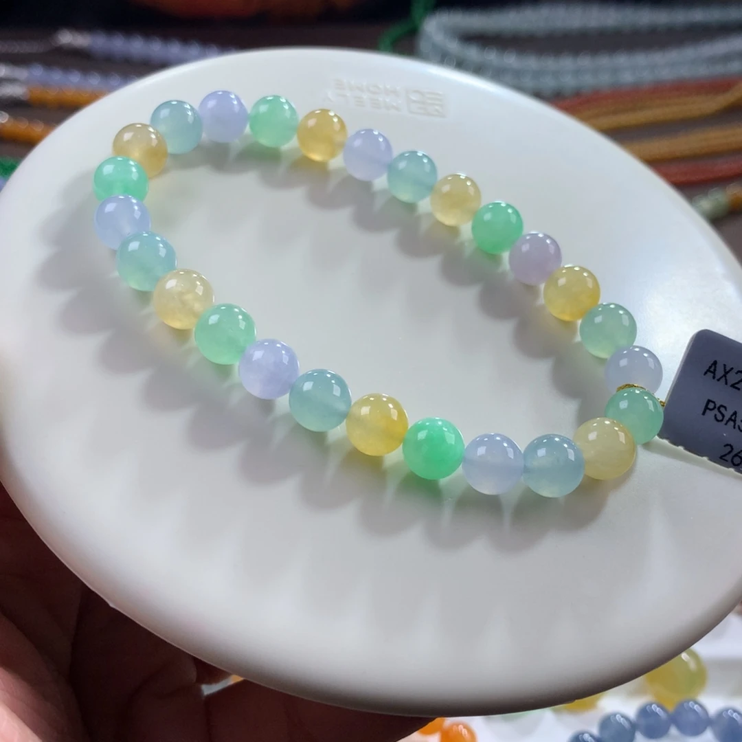 翡翠未镶嵌手链性价比冰种甜美马卡龙多宝单圈 卡7.2~7.3