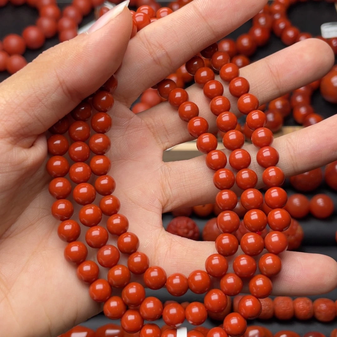 南红玛瑙未镶嵌手串H7mm收藏满肉偏锦红长链