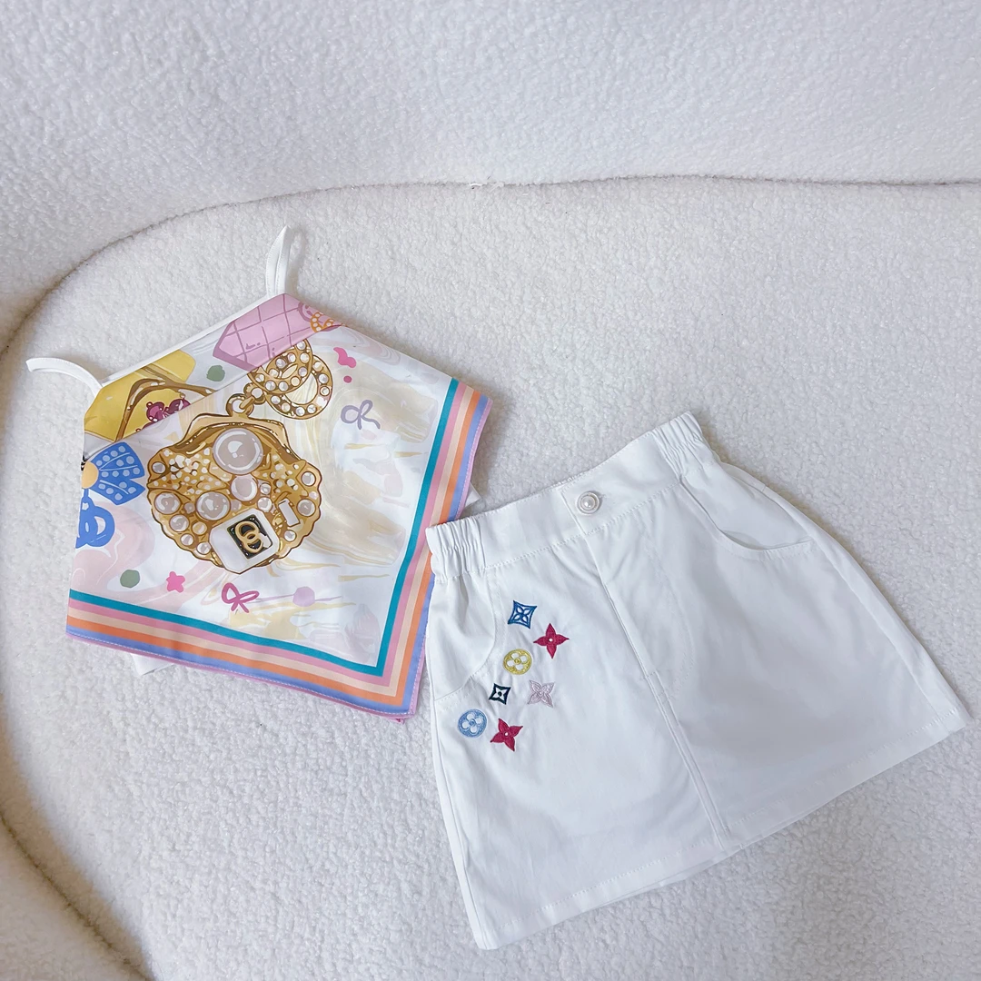 女童夏季薄款多巴胺针织吊带套装2025新款儿童女宝宝洋气短裙