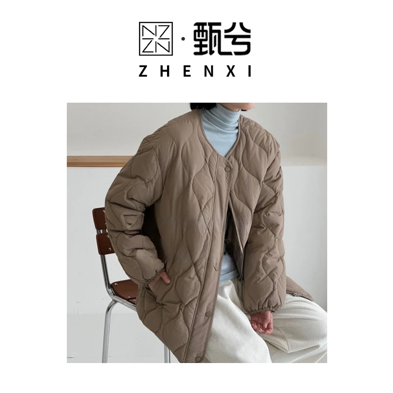【ZHENXI甄兮】“钻石菱格鸭绒服”慵懒百搭时尚重磅圆领羽绒服ZX7280