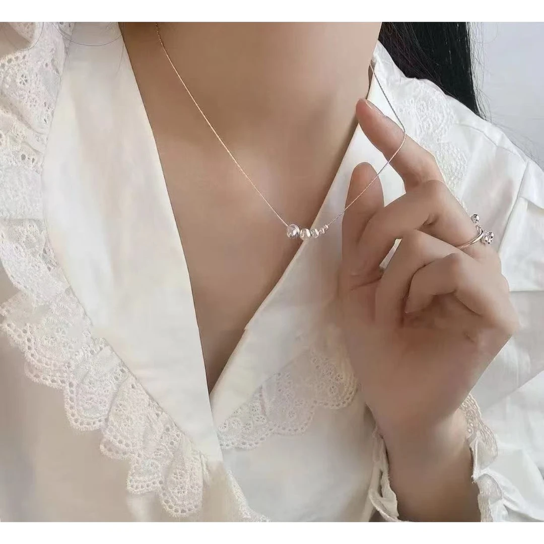 链子925银 简约气质百搭5颗滚珠项链女款#SST1634