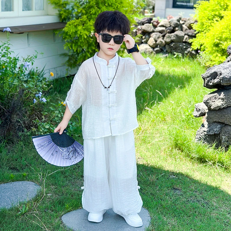 汉服男童新中式国风套装夏季薄款25新款帅气男孩儿童日常可穿唐装